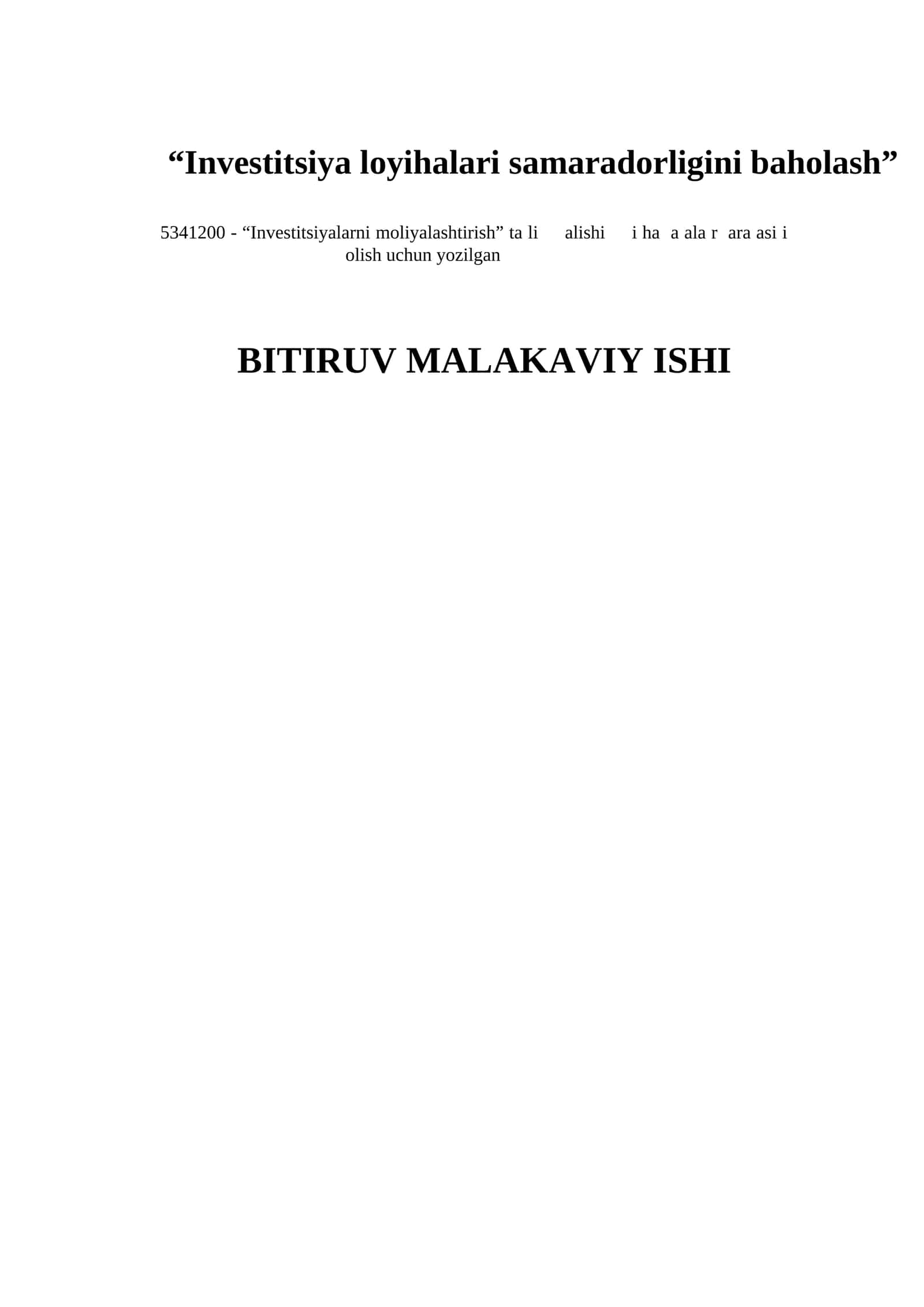 Investitsiya loyihalari samaradorligini baholash 1