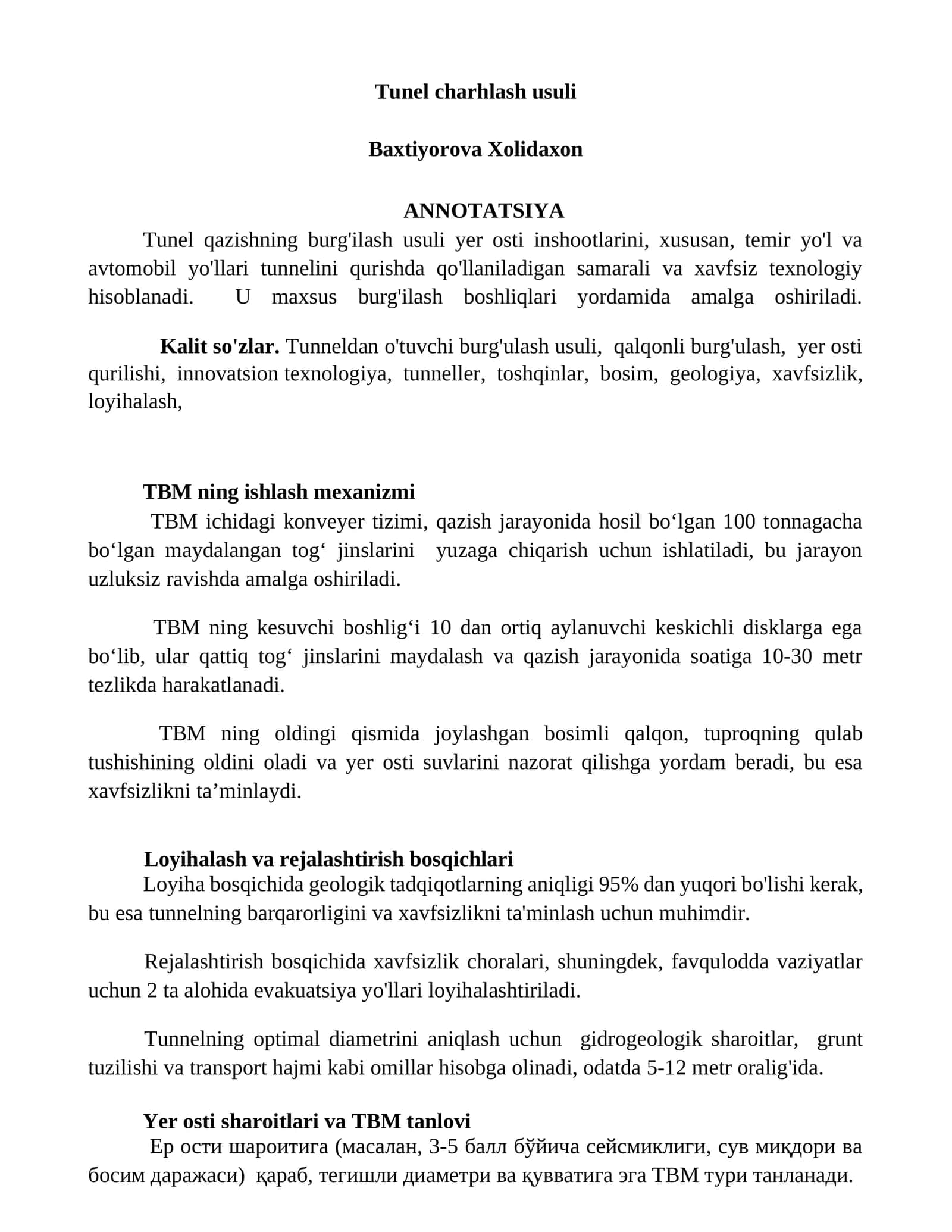Tunel charhlash usuli 1
