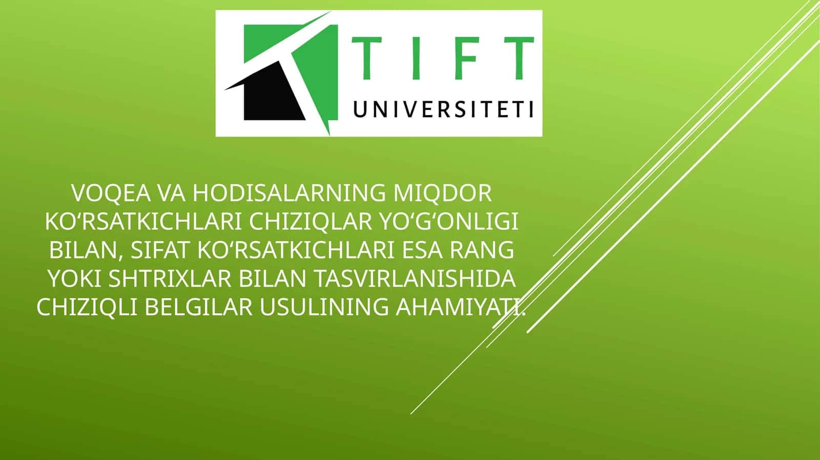 VOqea va hodisalarning miqdor ko‘rsatkichlari chiziqlar yo‘g‘onligi bilan, sifat ko‘rsatkichlari esa rang yoki shtrixlar bilan tasvirlanishida chiziqli belgilar usulining ahamiyati 1
