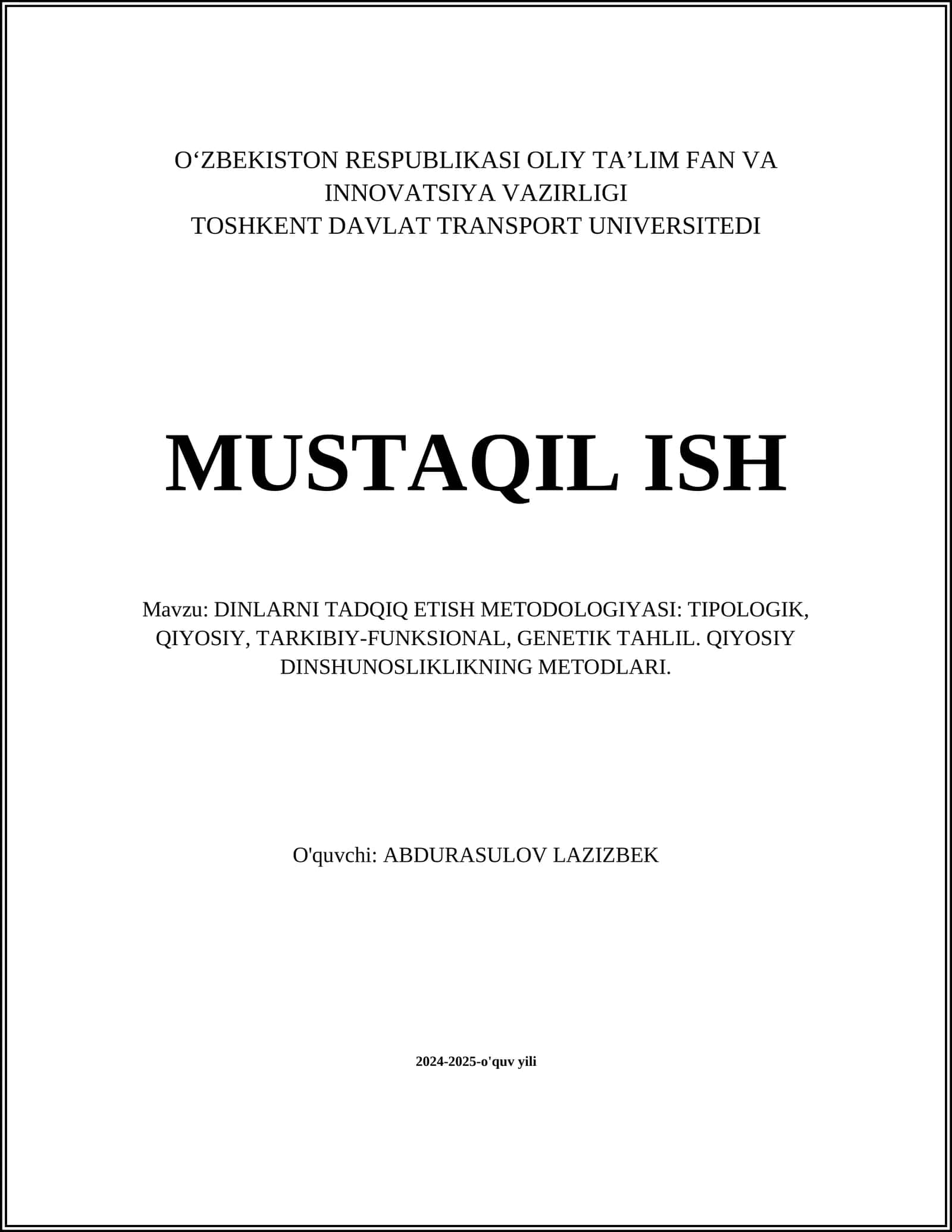 DINLARNI TADQIQ ETISH METODOLOGIYASI 1
