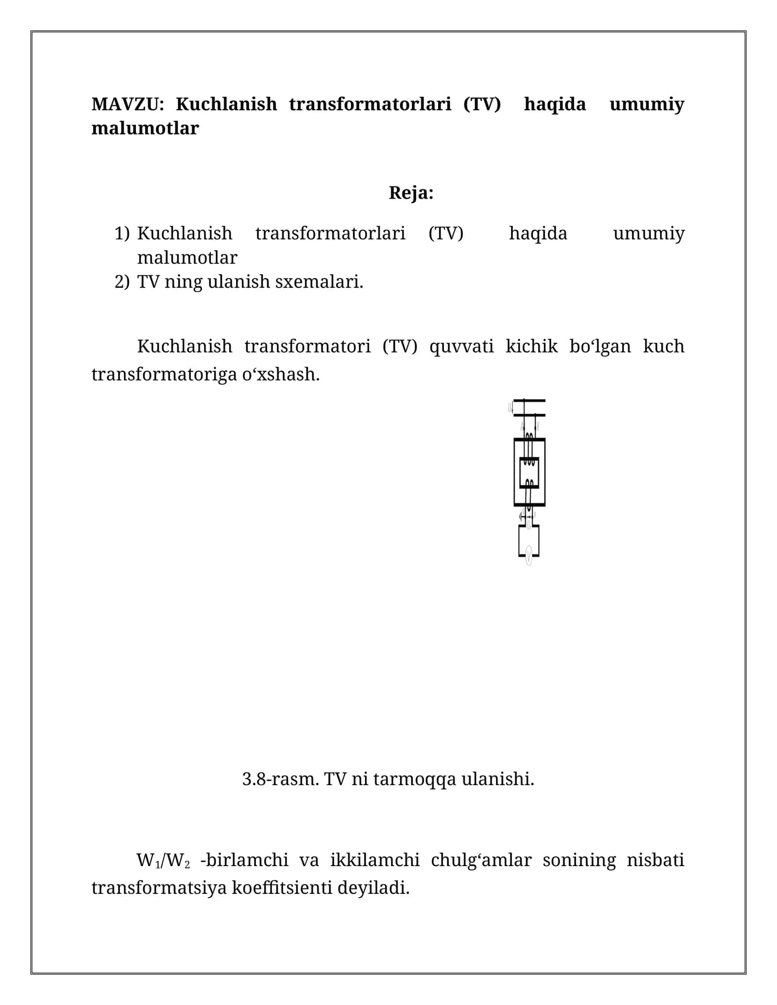 Kuchlanish transformatorlari (TV) haqida umumiy malumotlar 1