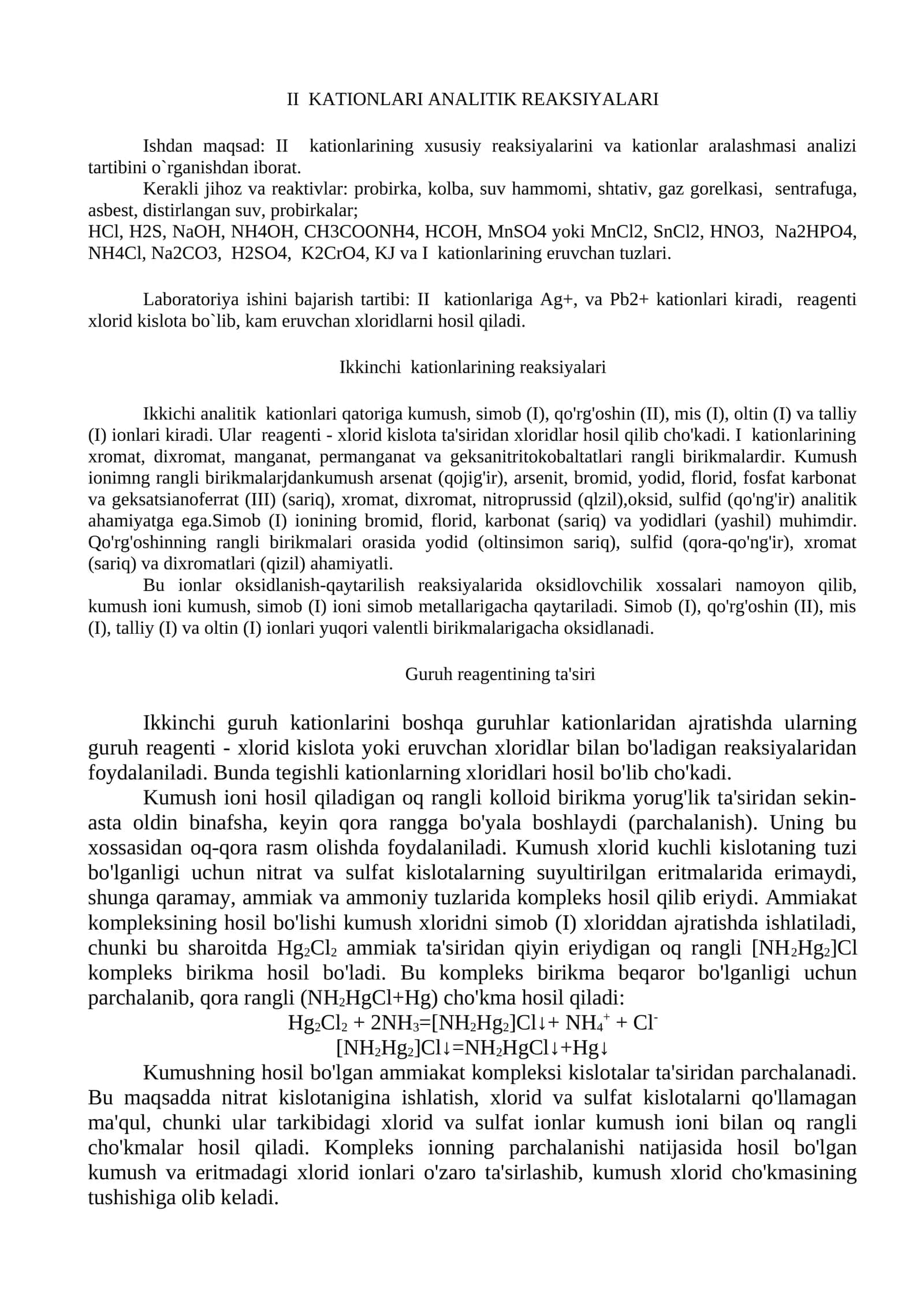II KATIONLARI ANALITIK REAKSIYALARI 1