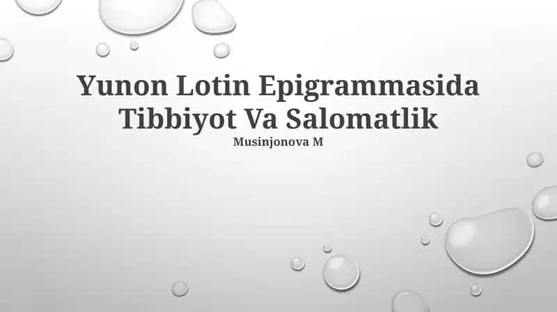 Yunon Lotin Epigrammasida Tibbiyot Va Salomatlik 1