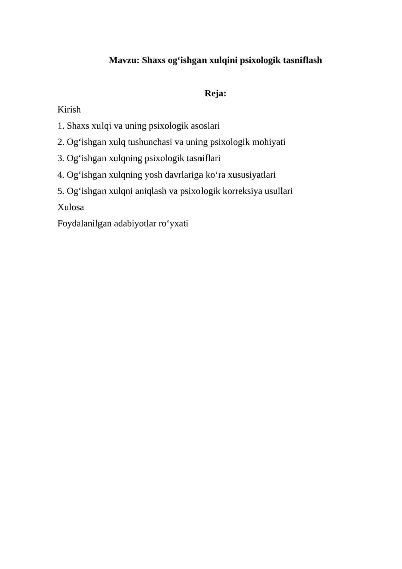 Shaxs ogʻishgan xulqini psixologik tasniflash 1