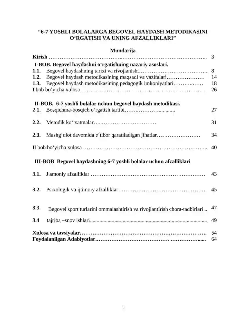 6-7 YOSHLI BOLALARGA BEGOVEL HAYDASH METODIKASINI O‘RGATISH VA UNING AFZALLIKLARI 1