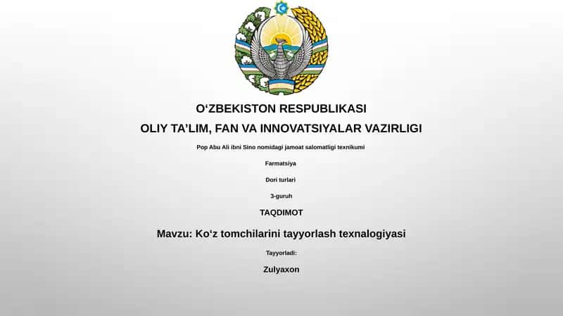 Koʻz tomchilarini tayyorlash texnalogiyasi 1