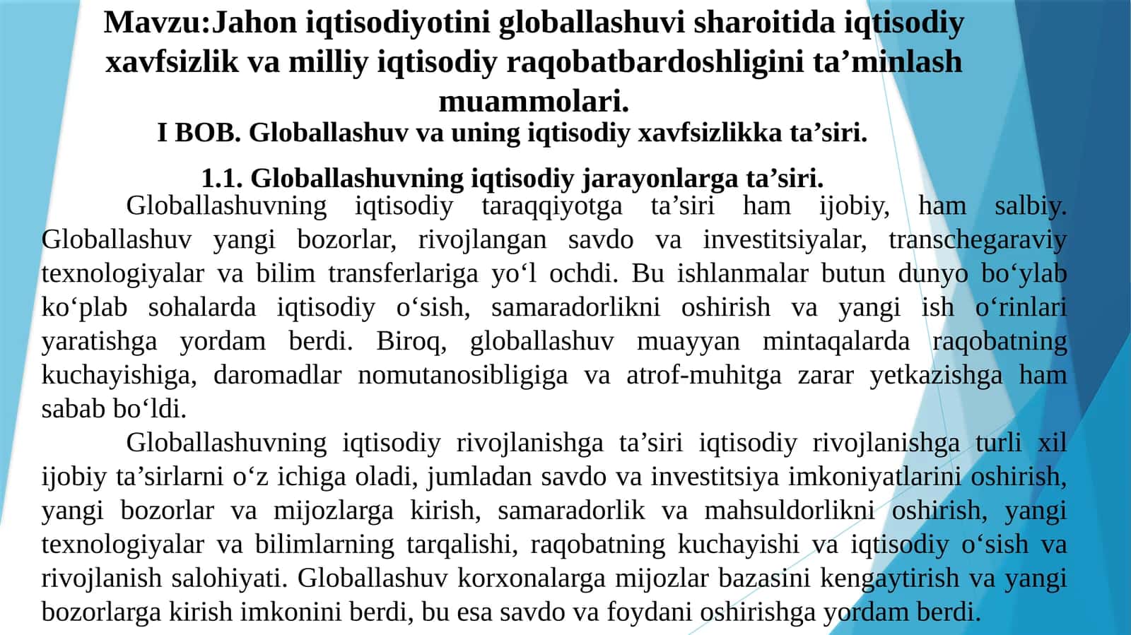 Jahon iqtisodiyotini glaballashuvi sharoitida iqtisodiy havfsizlik 1