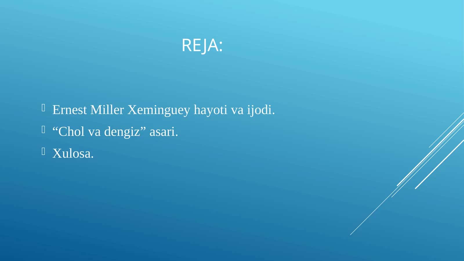Ernest Miller Xeminguey chol va dengiz asari 1