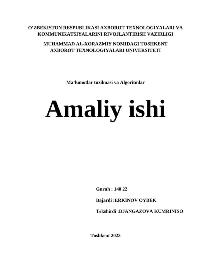 Ma’lumotlar tuzilmasi va Algoritmlar 1
