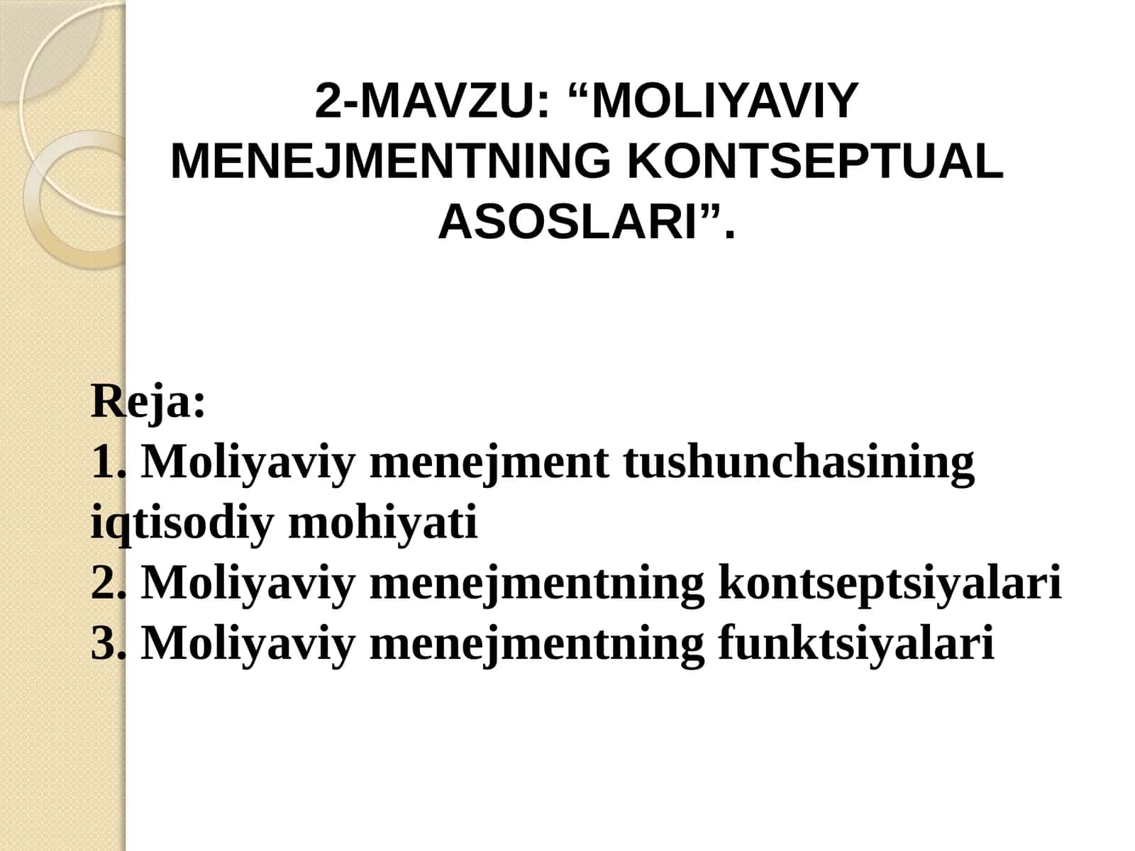 "Moliyaviy menejmentning kontseptual asoslari" 1