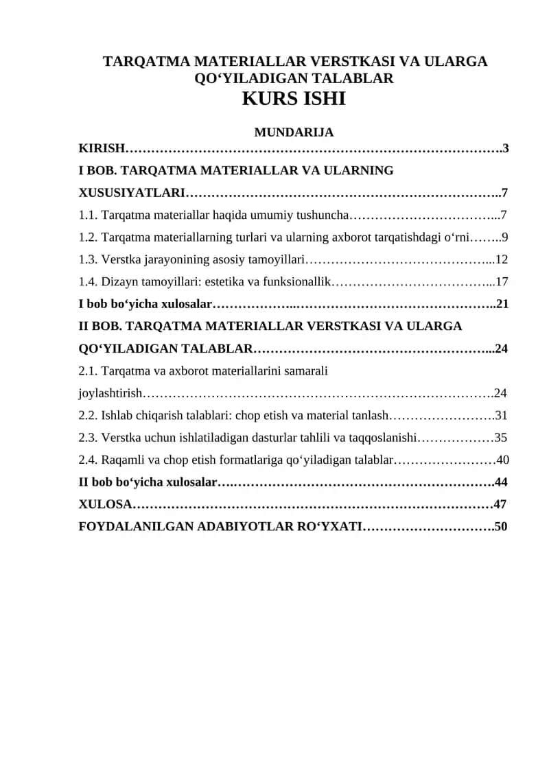 TARQATMA MATERIALLAR VERSTKASI VA ULARGA QO‘YILADIGAN TALABLAR 1