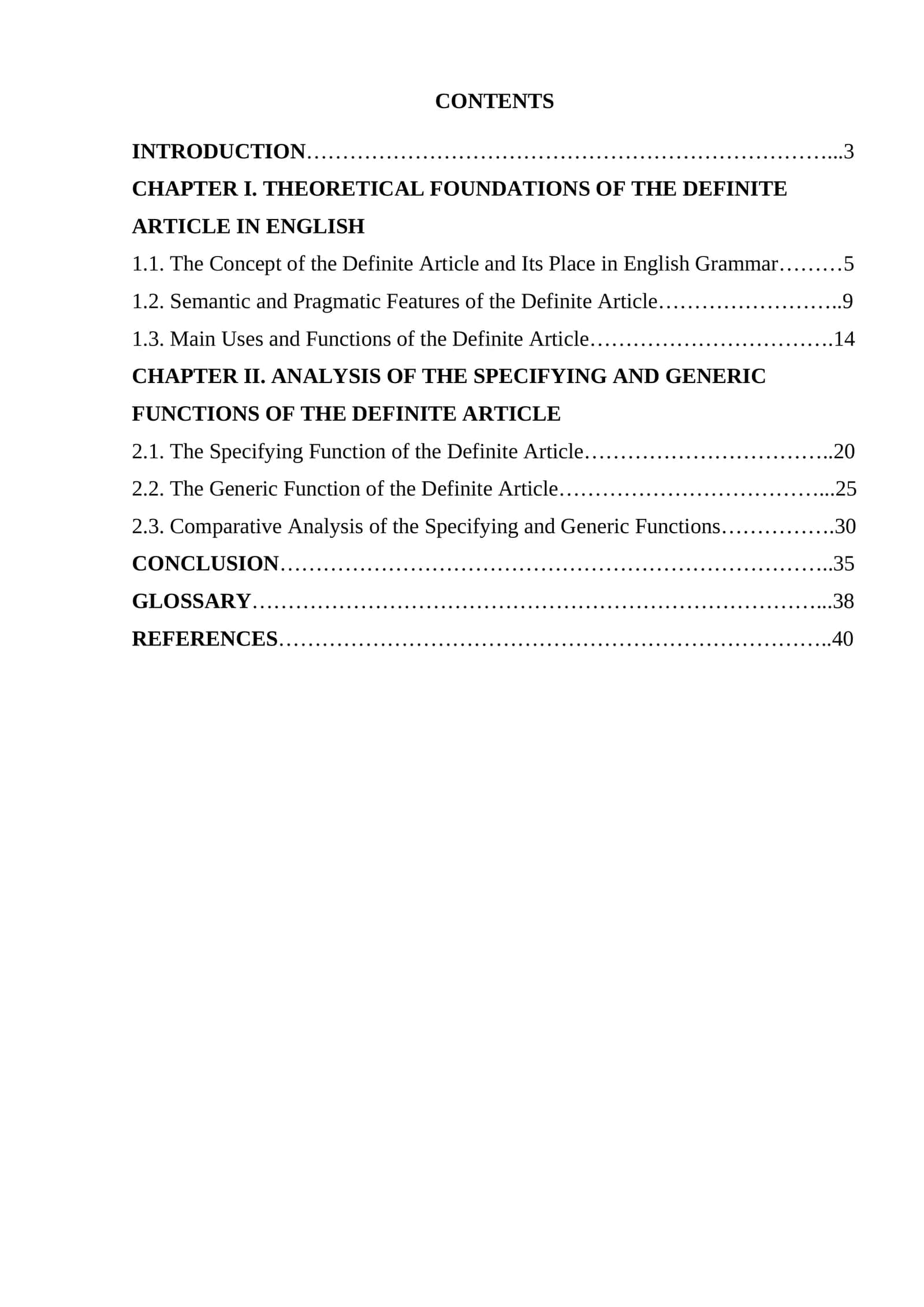 Specifying and Generic Functions of the Definite Article 1
