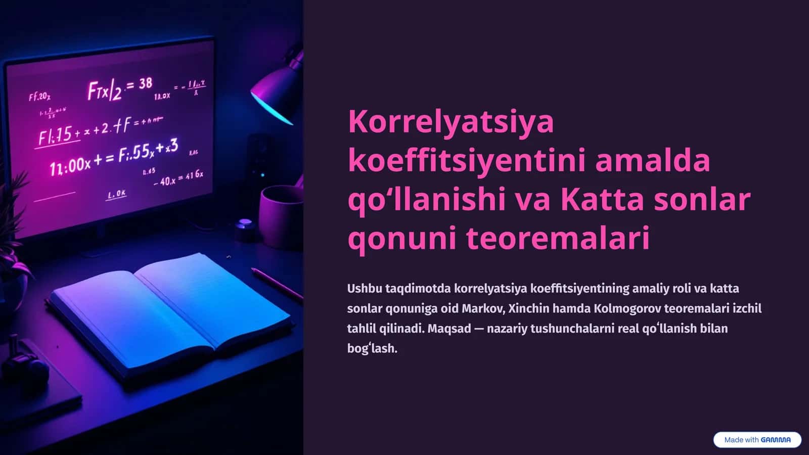 Korrelyatsiya koeffitsiyentini amalda qoʻllanishi va Katta sonlar qonuni teoremalari 1