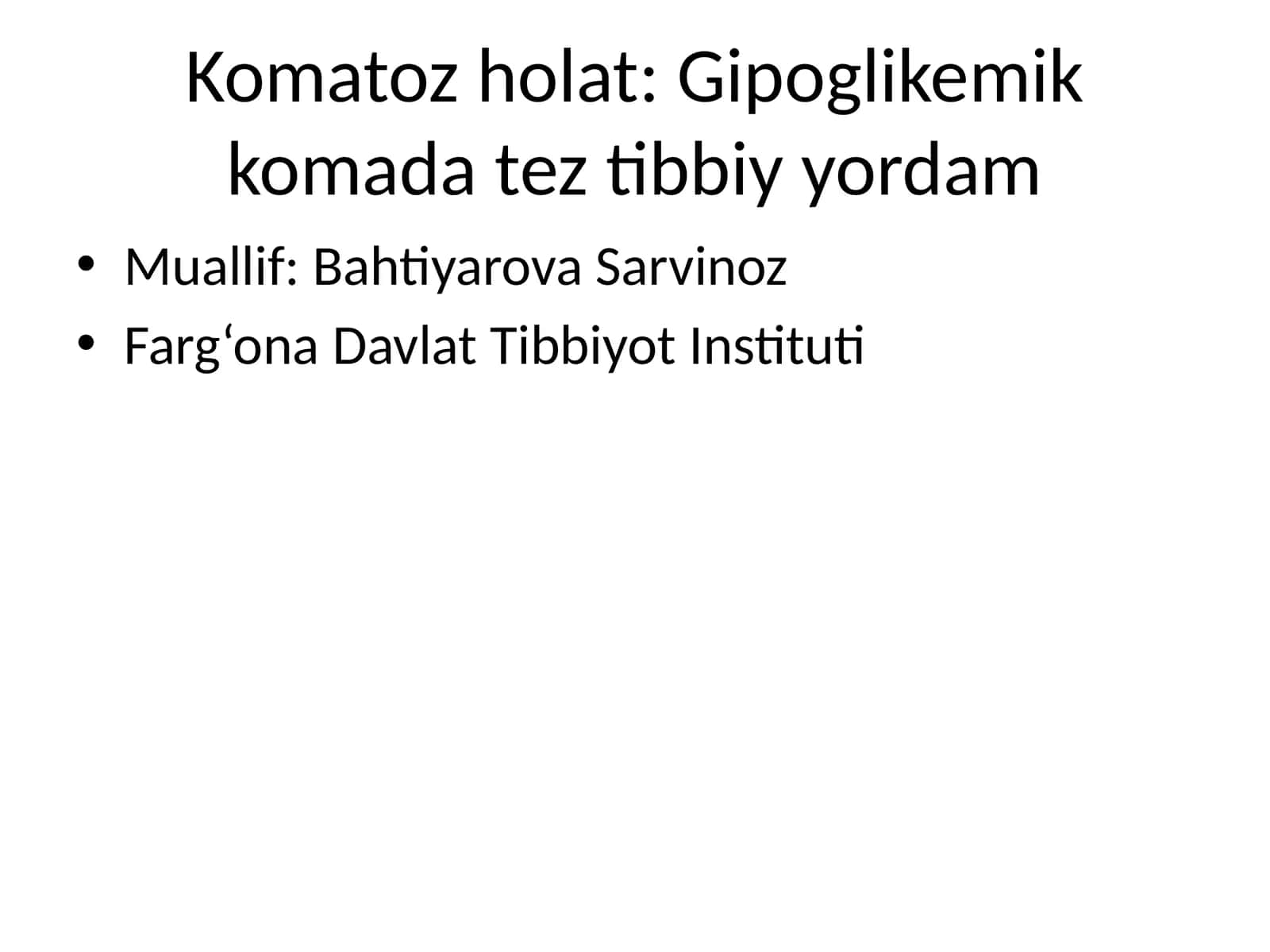 Komatoz holat: Gipoglikemik komada tez tibbiy yordam 1