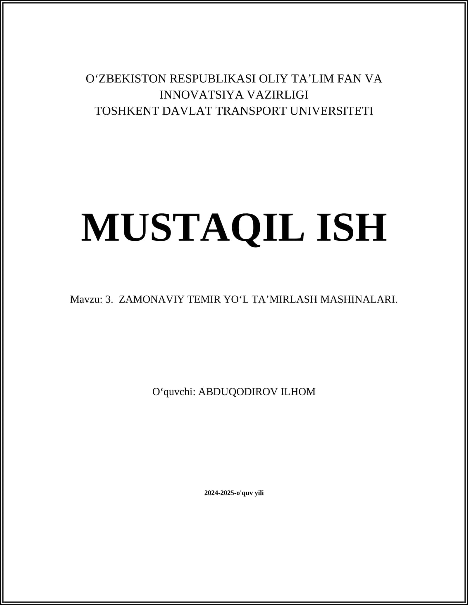 ZAMONAVIY TEMIR YO‘L TA’MIRLASH MASHINALARI 1