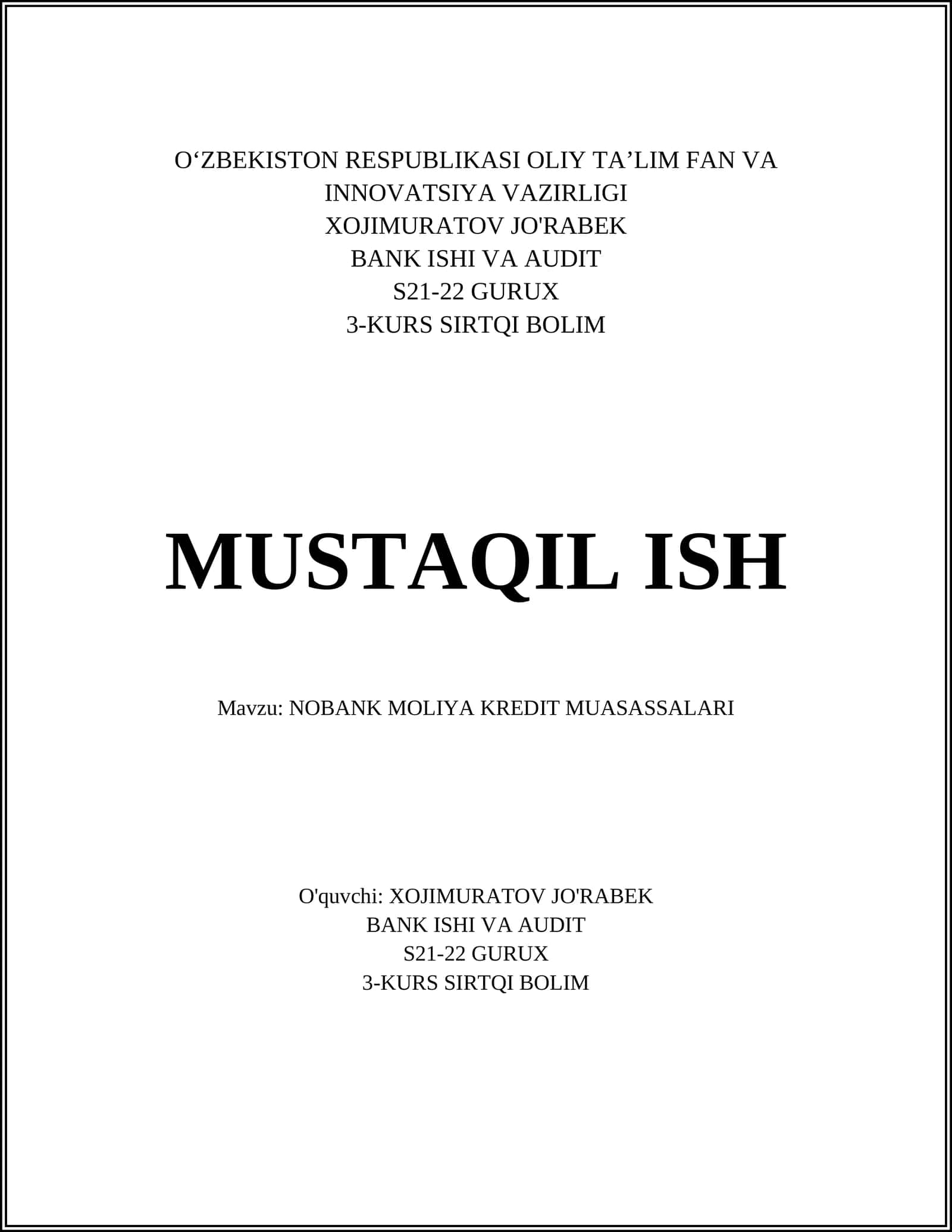 NOBANK MOLIYA KREDIT MUASASSALARI 1