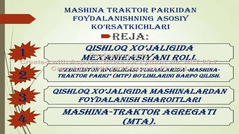 MASHINA-TRAKTOR PARKIDAN FOYDALANISHNING ASOSIY KO’RSATKICHLARI 1