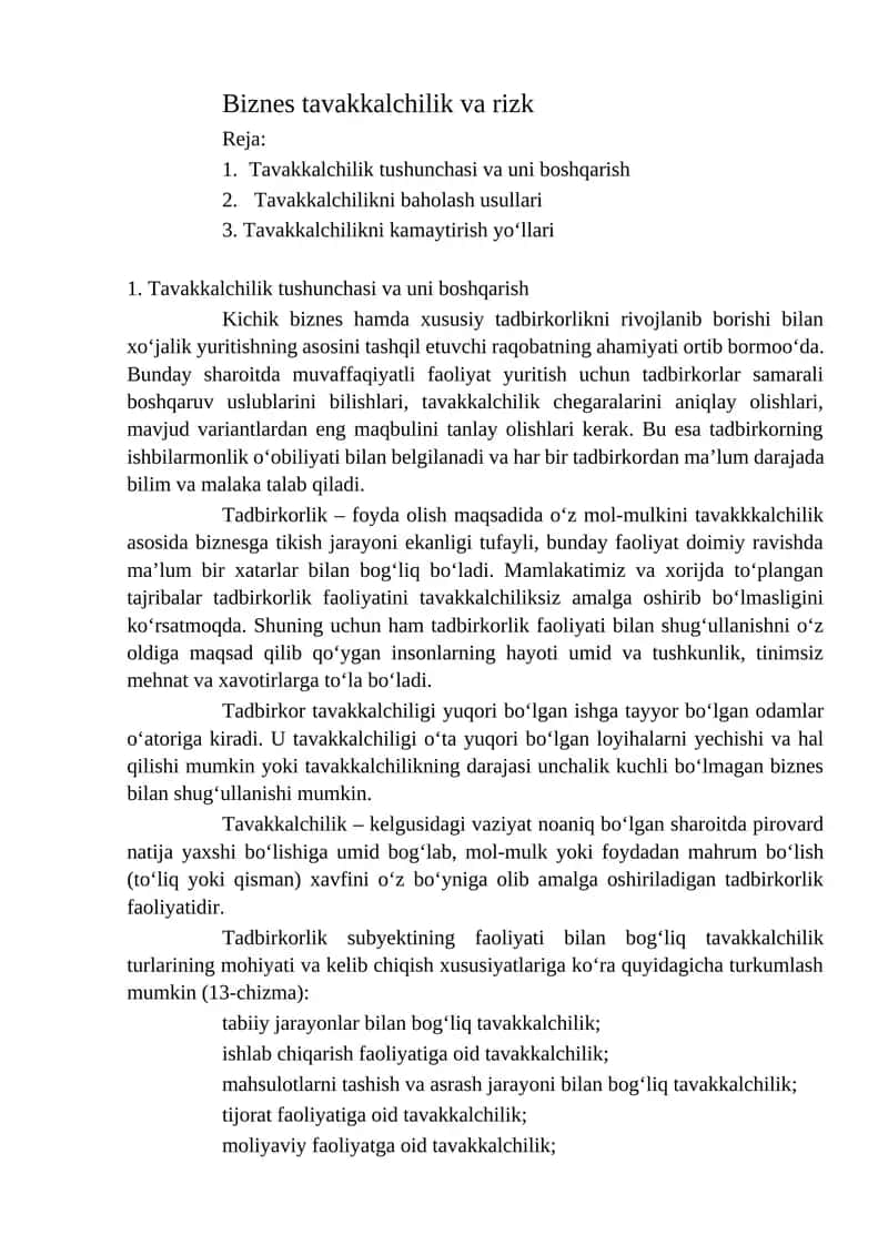 Biznes tavakkalchilik va rizk 1