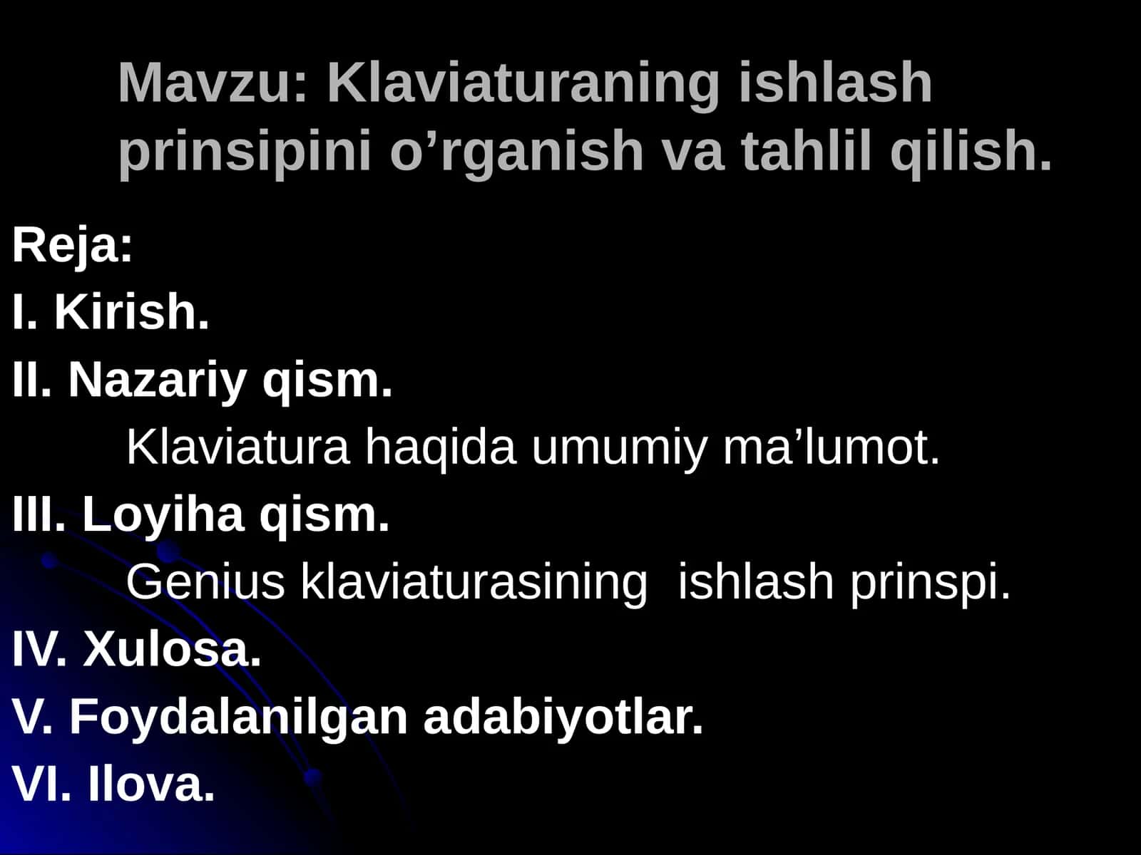 Klaviaturaning ishlash prinsipini o’rganish va tahlil qilish 1