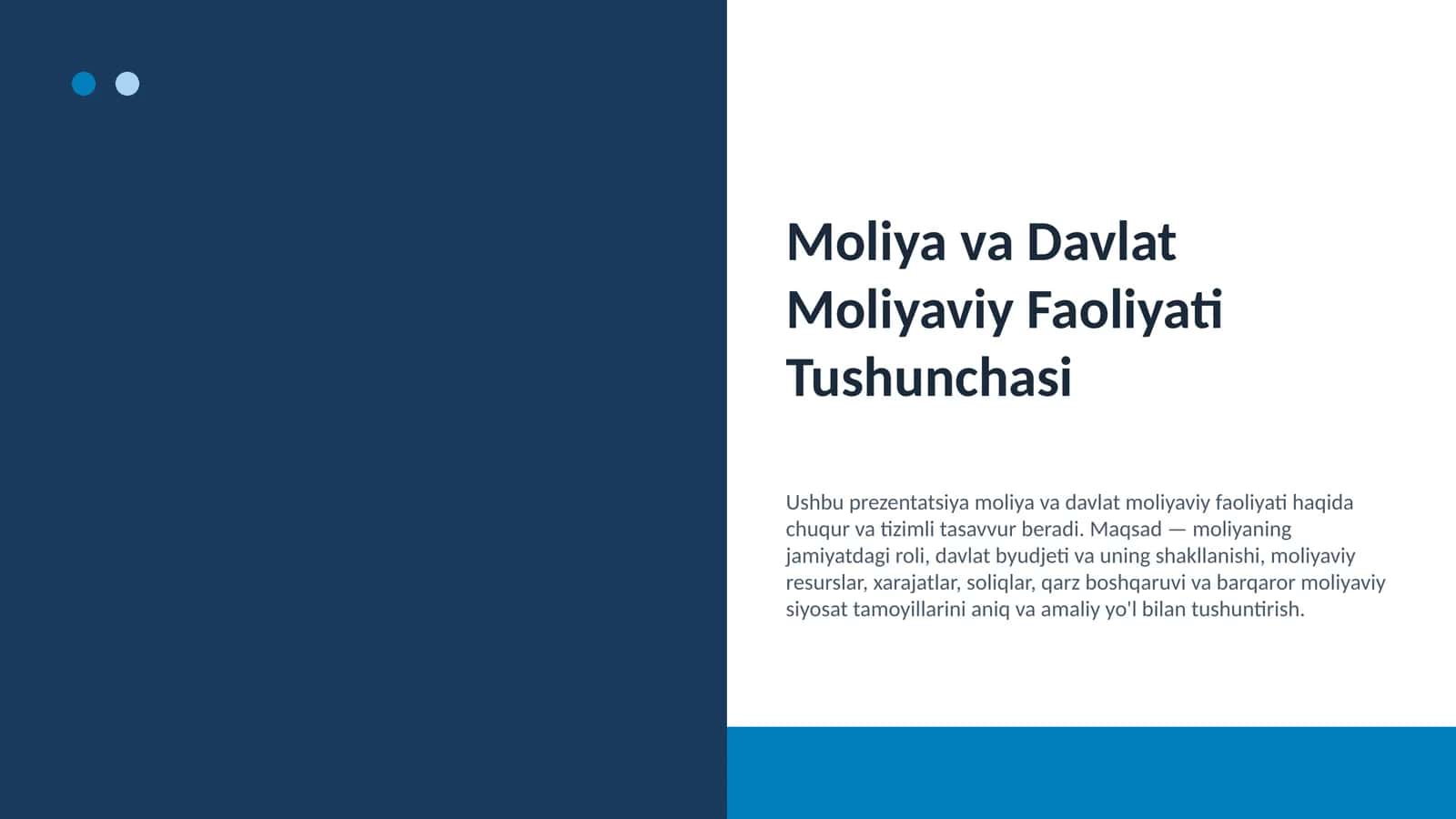 Moliya va Davlat Moliyaviy Faoliyati Tushunchasi 1