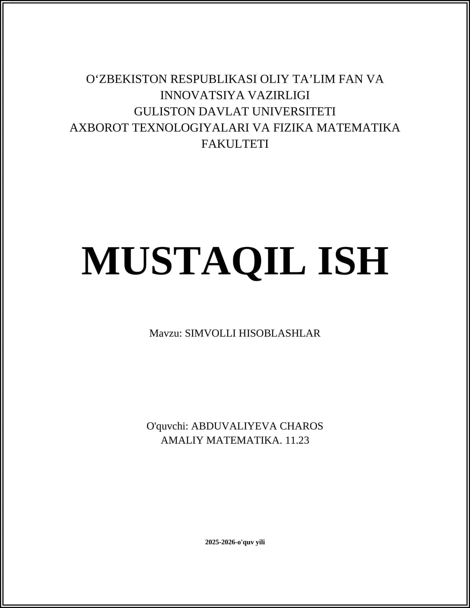 SIMVOLLI HISOBLASHLAR 1