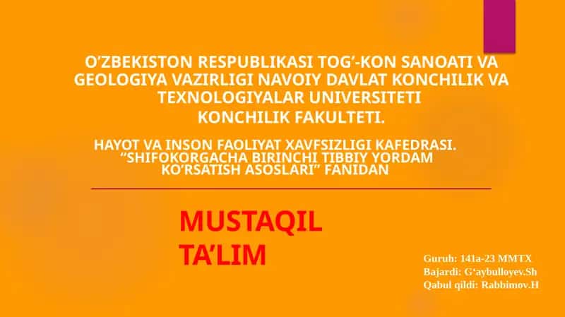 "Nafas Yo‘liga Yod Buyum Tiqilganda Birinchi Tibbiy Yordam Ko‘rsatish Asoslari" 1