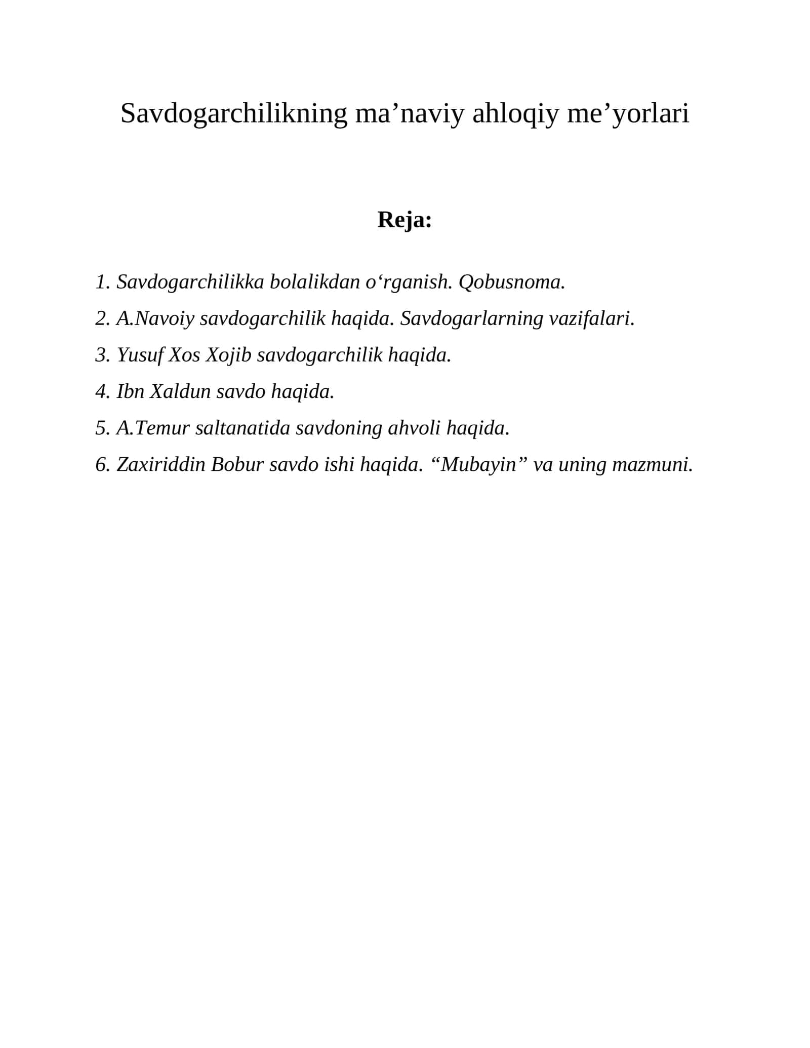 Savdogarchilikning ma’naviy ahloqiy me’yorlari 1