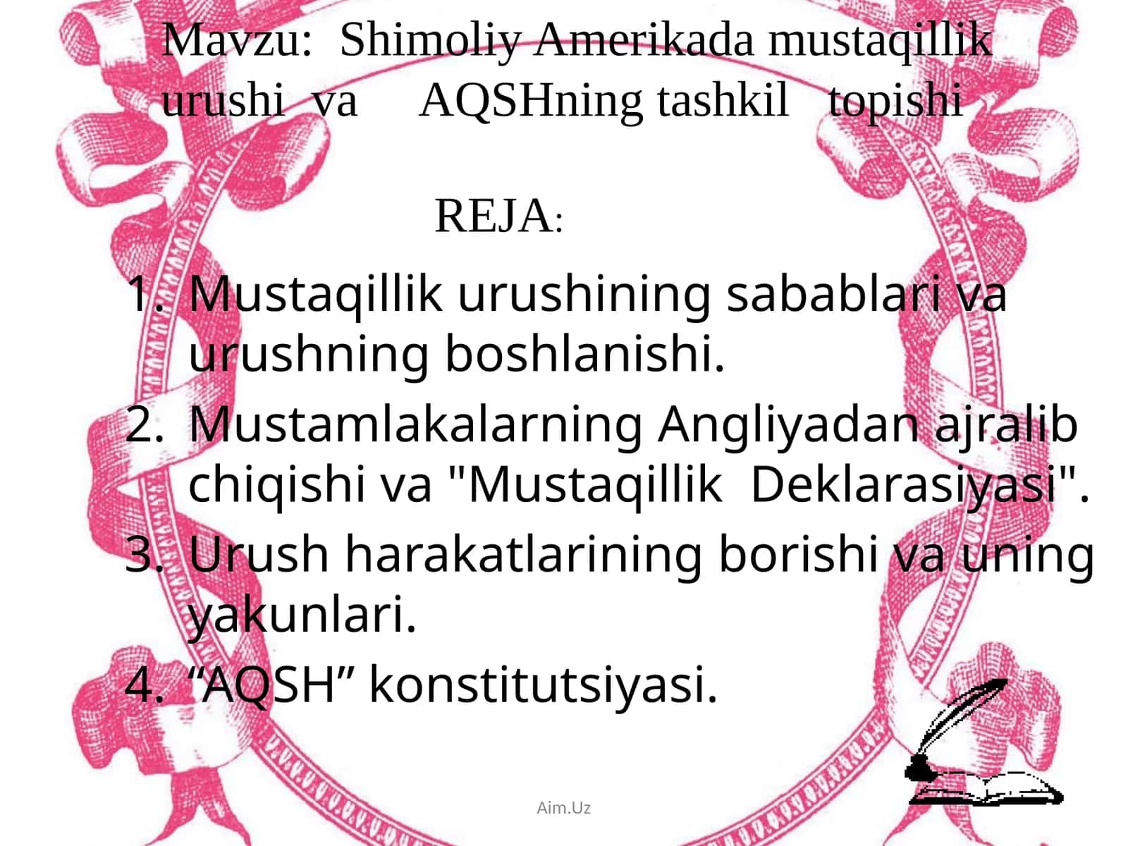 Shimoliy Amerika da mustaqillik uroshi va AQSH ning tashkil topishi 1