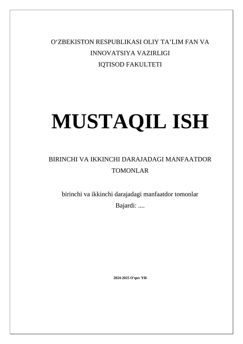 Birinchi va ikkinchi darajadagi manfaatdor tomonlar 1