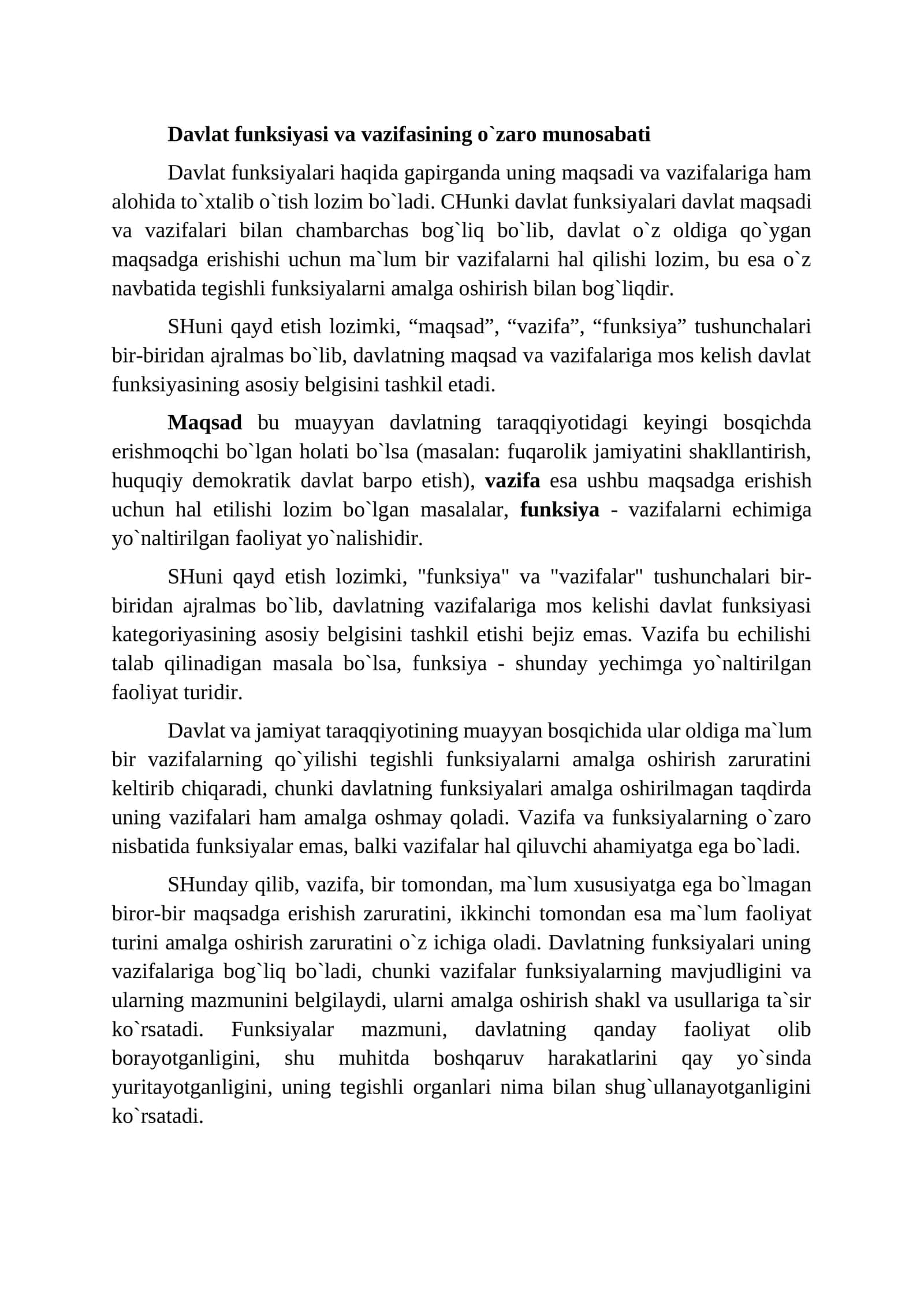 Davlat funksiyasi va vazifasining ozaro munosabati 1