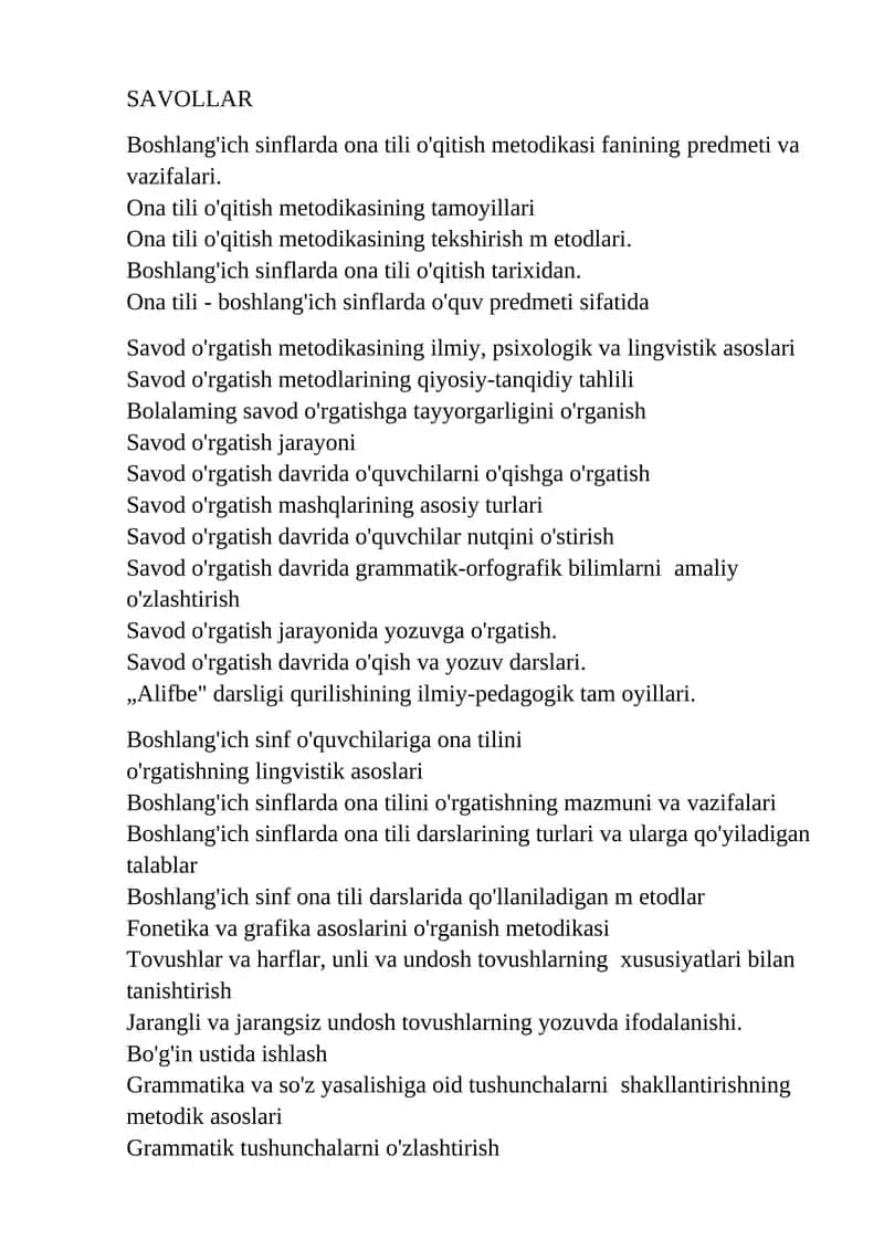 Ona tili o'qitish metodikasi fanining predmeti va vazifalari 1