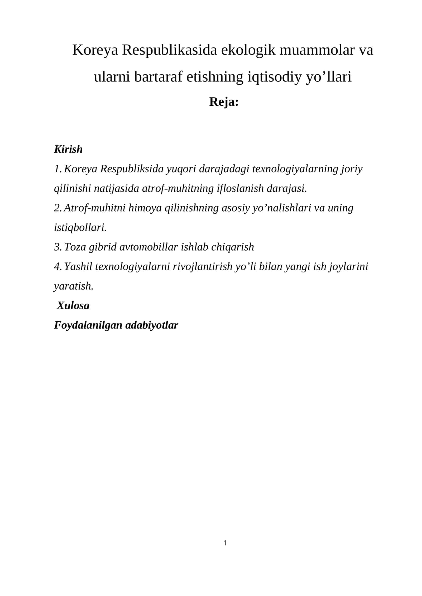 Koreya Respublikasida ekologik muammolar va ularni bartaraf etishning iqtisodiy yo’llari 1