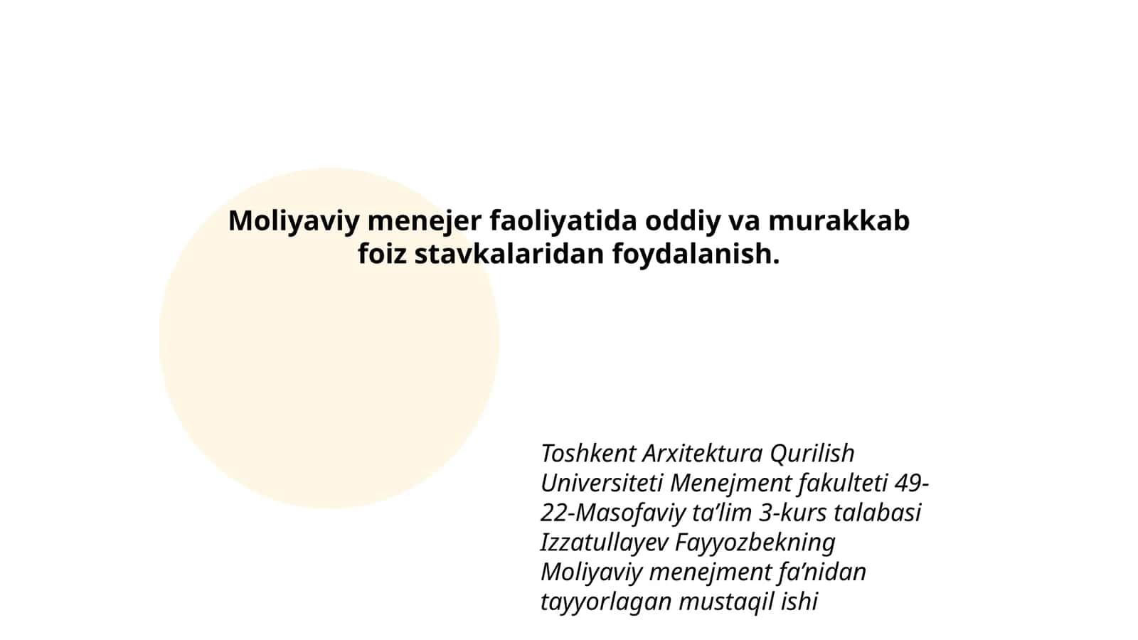 Moliyaviy menejment fa’nidan tayyorlagan mustaqil ish 1