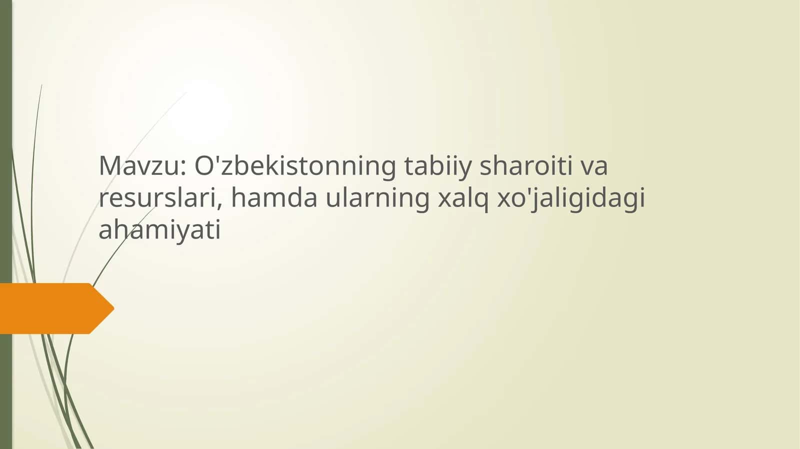 O'zbekistonning tabiiy sharoiti va resurslari, hamda ularning xalq xo'jaligidagi ahamiyati 1