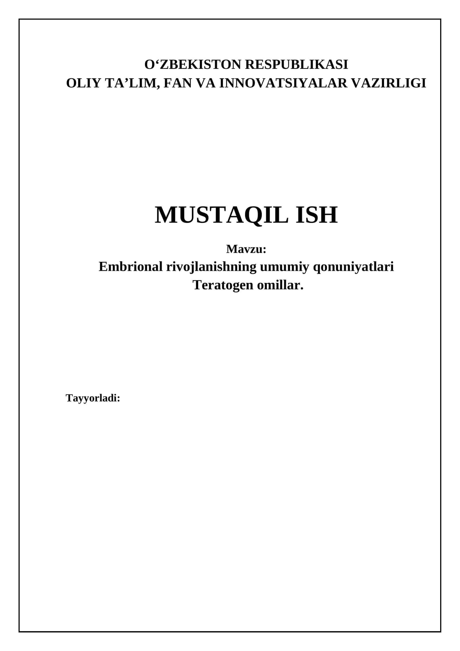 Embrional rivojlanishning asosiy bosqichlari 1