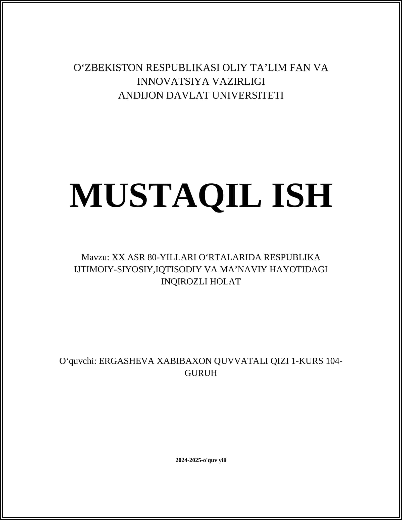 XX ASR 80-YILLARI OʻRTALARIDA RESPUBLIKA IJTIMOIY-SIYOSIY,IQTISODIY VA MAʼNAVIY HAYOTIDAGI INQIROZLI HOLAT 1