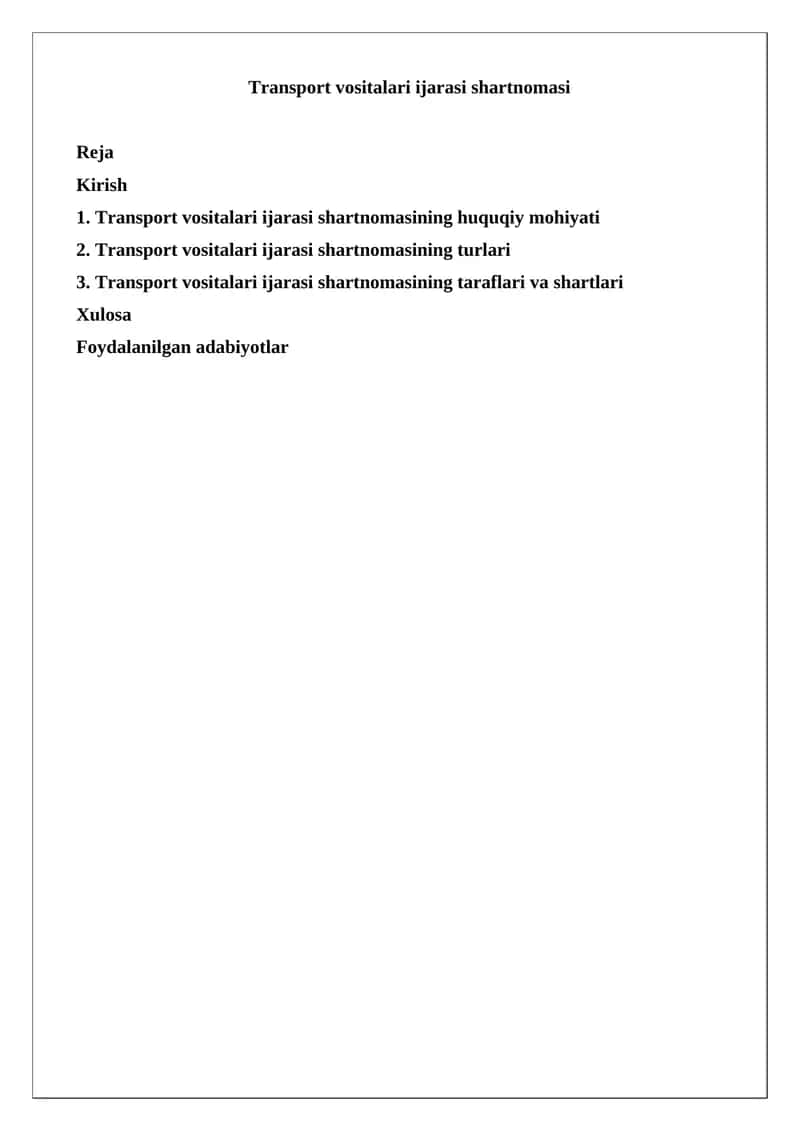 Transport vositalari ijarasi shartnomasi 1