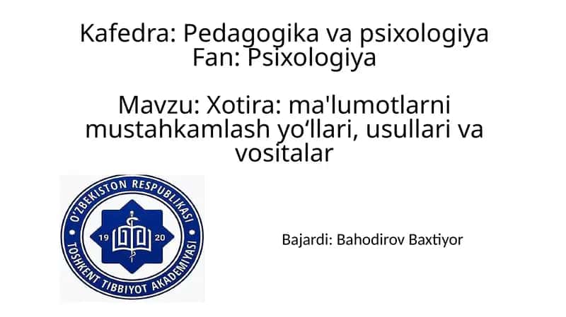 Xotira: Ma'lumotlarni Mustahkamlash Yo‘llari 1