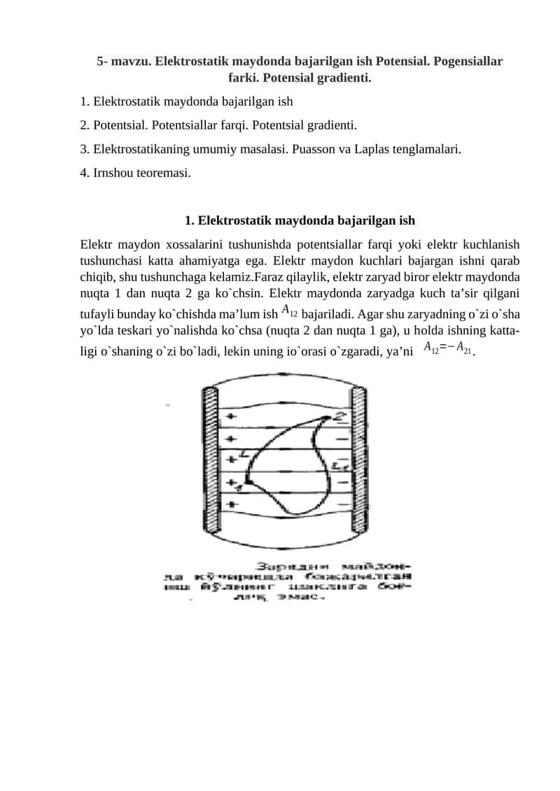 Elеktrоstatik maydоnda bajarilgan ish 1