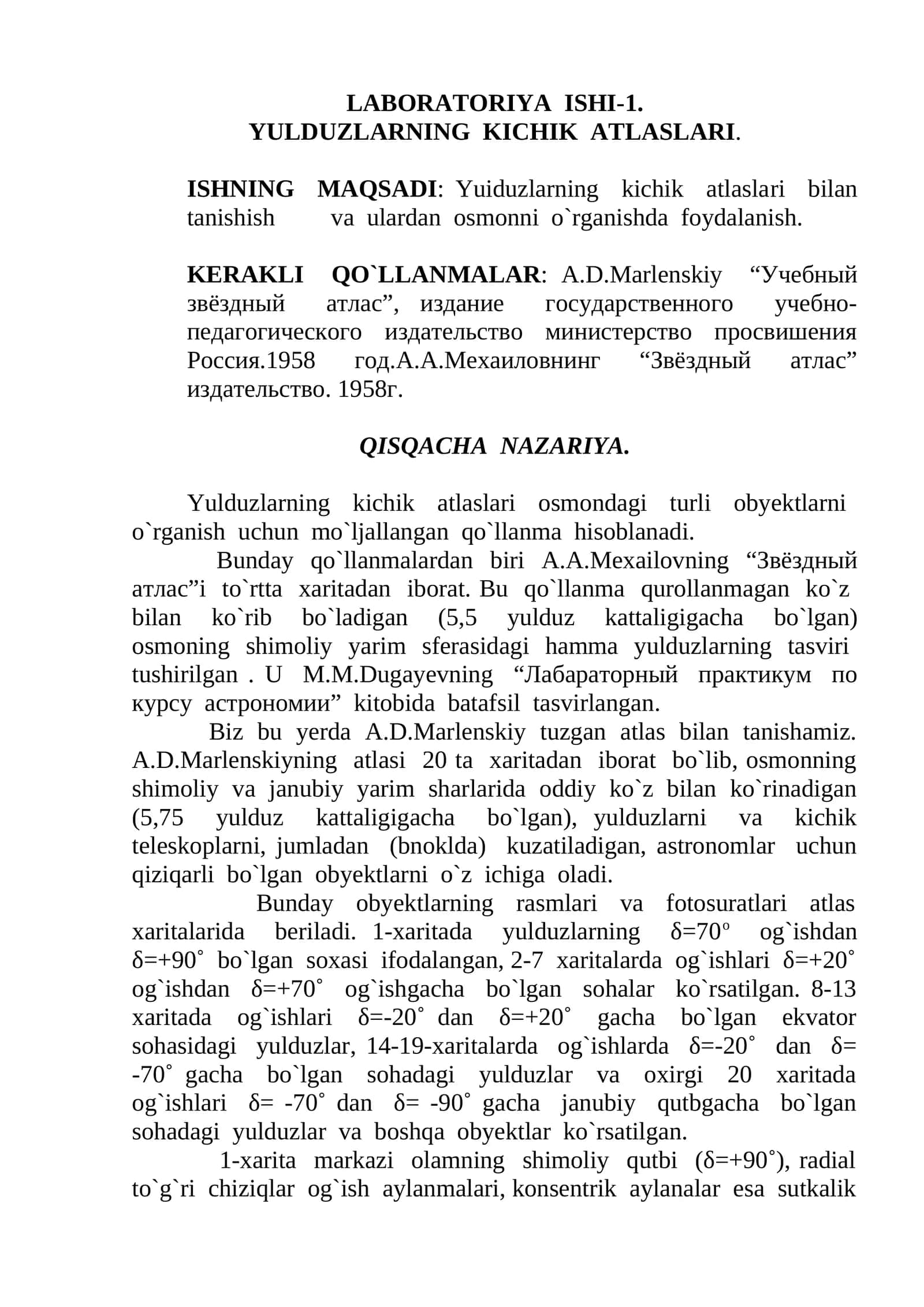 YULDUZLARNING KICHIK ATLASLARI 1