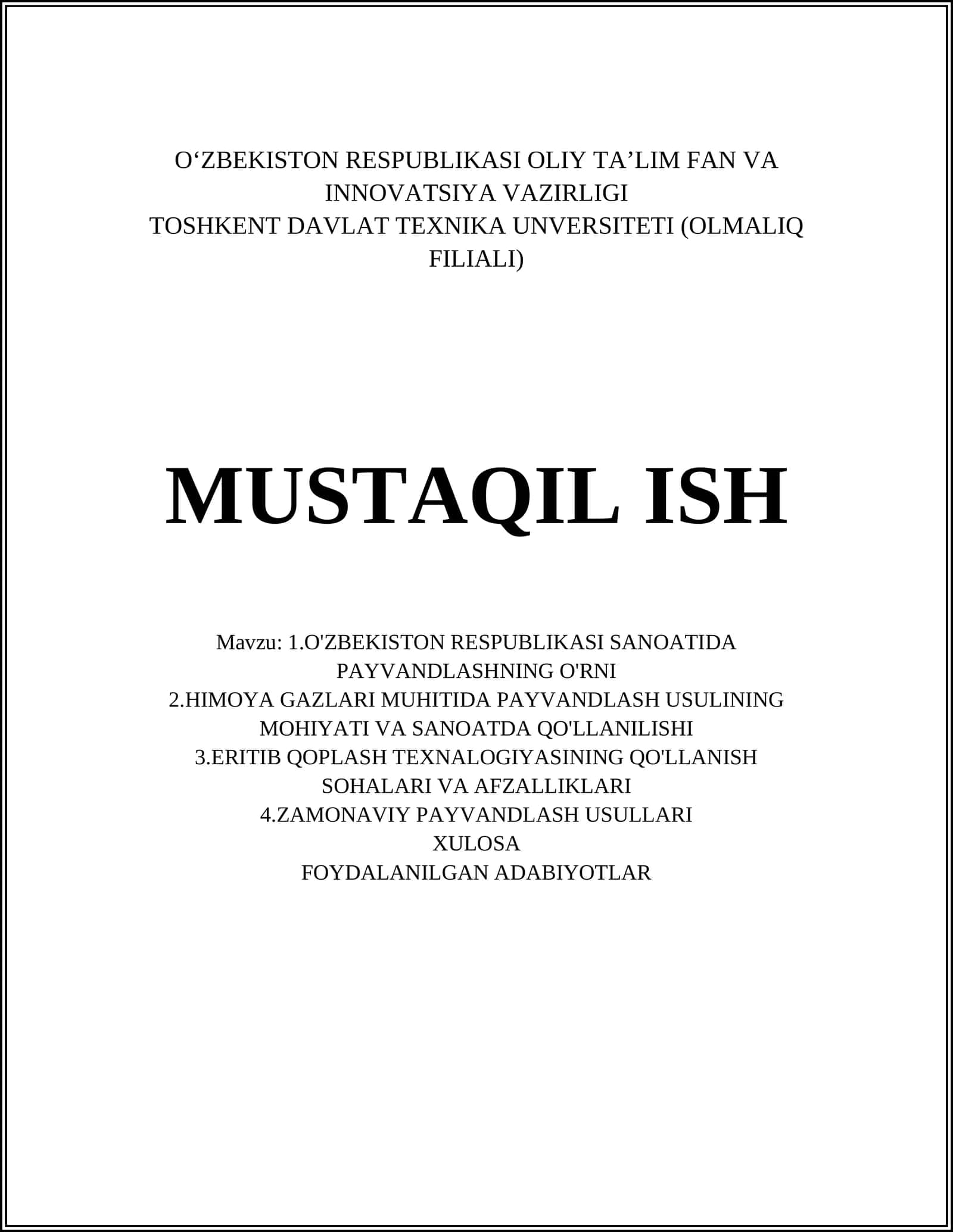 O'ZBEKISTON RESPUBLIKASI SANOATIDA PAYVANDLASHNING O'RNI 1