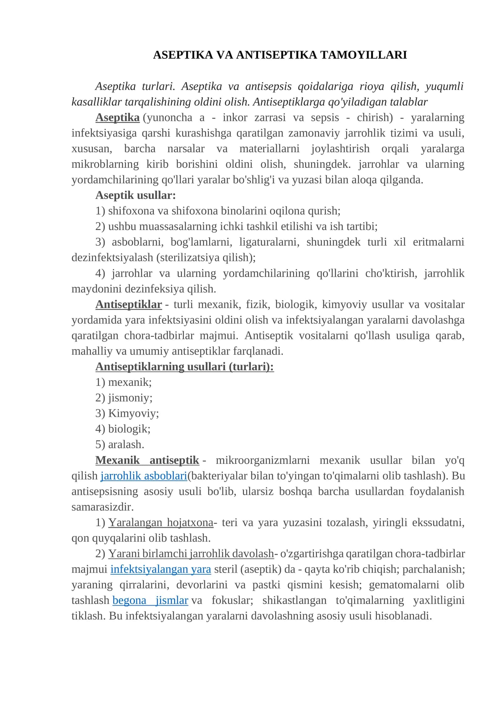 ASEPTIKA VA ANTISEPTIKA TAMOYILLARI 1