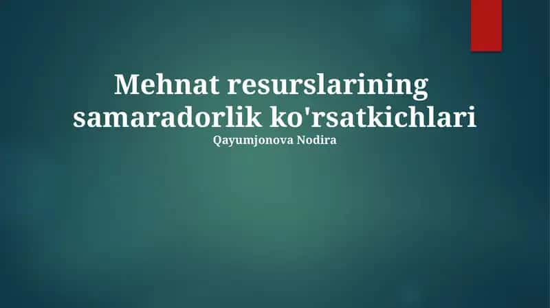 Mehnat Resurslarining Samaradorlik Ko'rsatkichlari 1