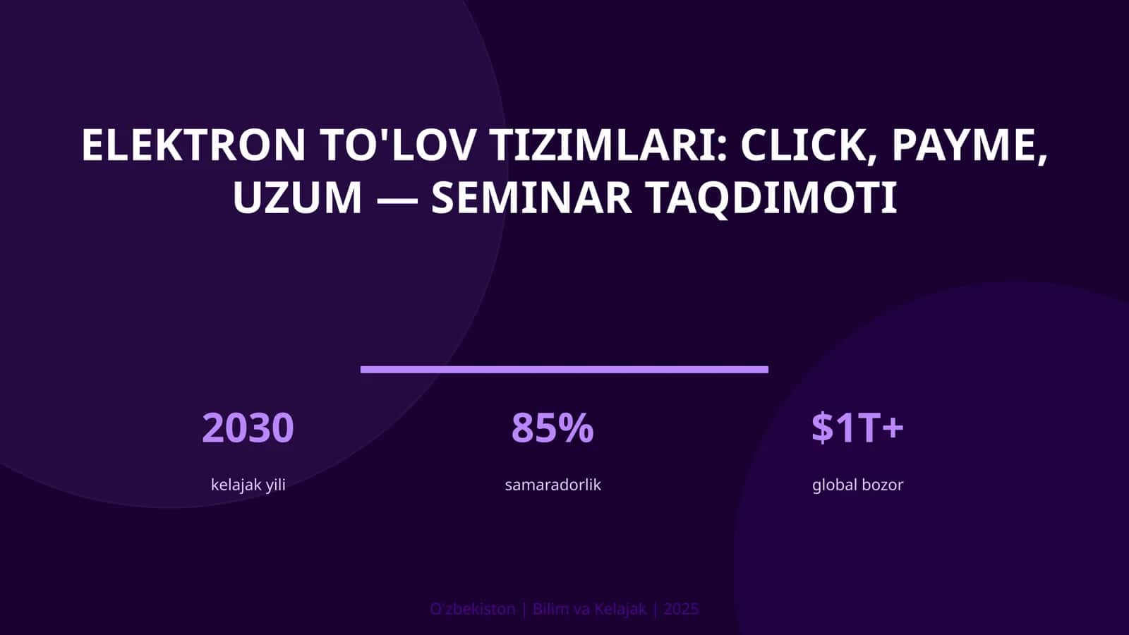 Elektron to'lov tizimlari: Click, Payme, Uzum — seminar taqdimoti 1