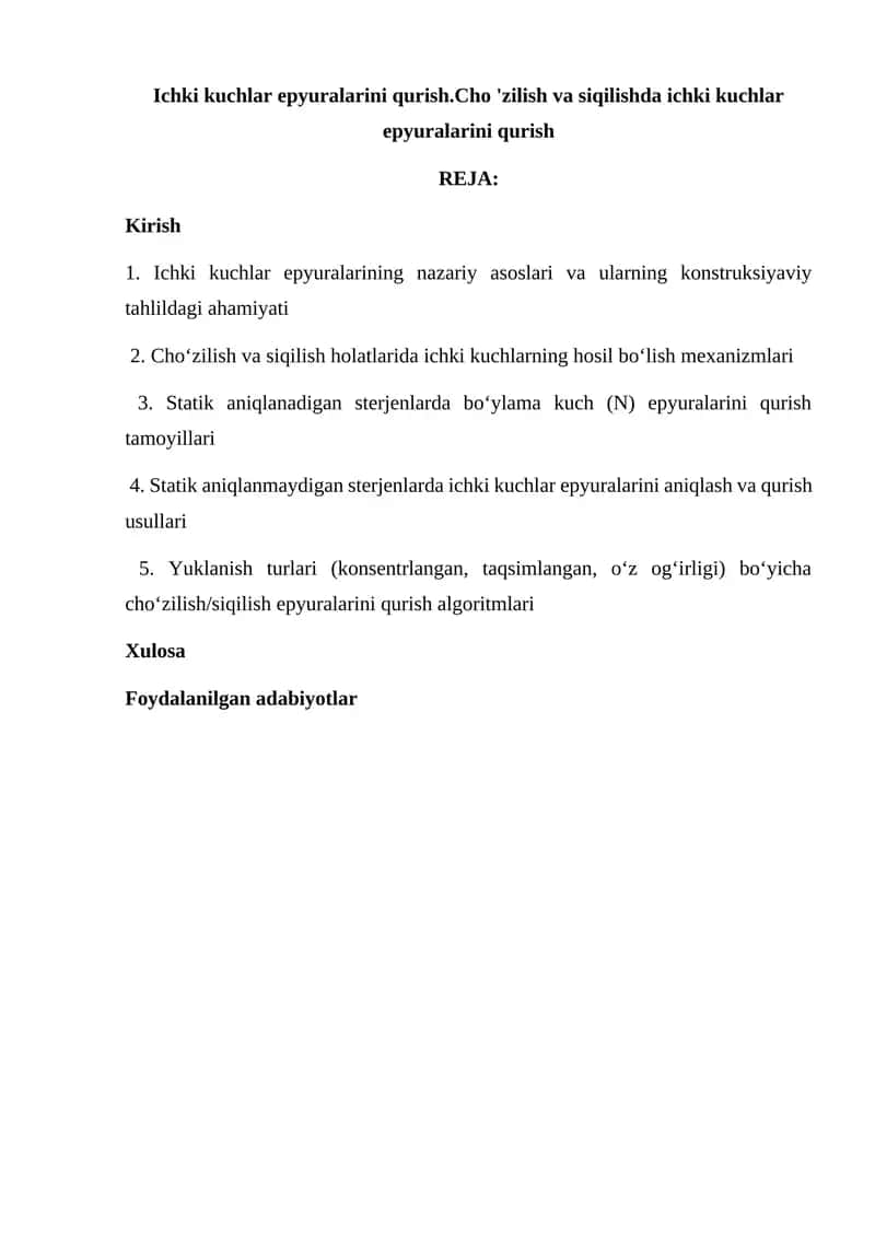 Ichki kuchlar epyuralarini qurish 1