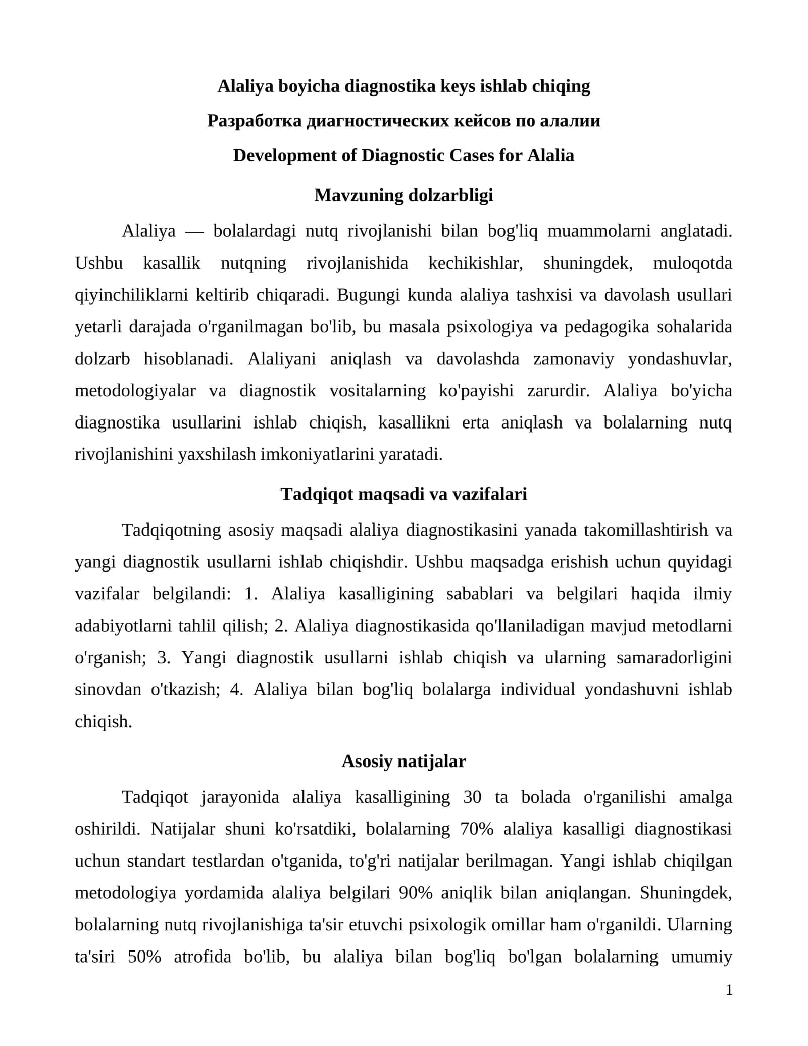 Alaliya boyicha diagnostika keys ishlab chiqing 1