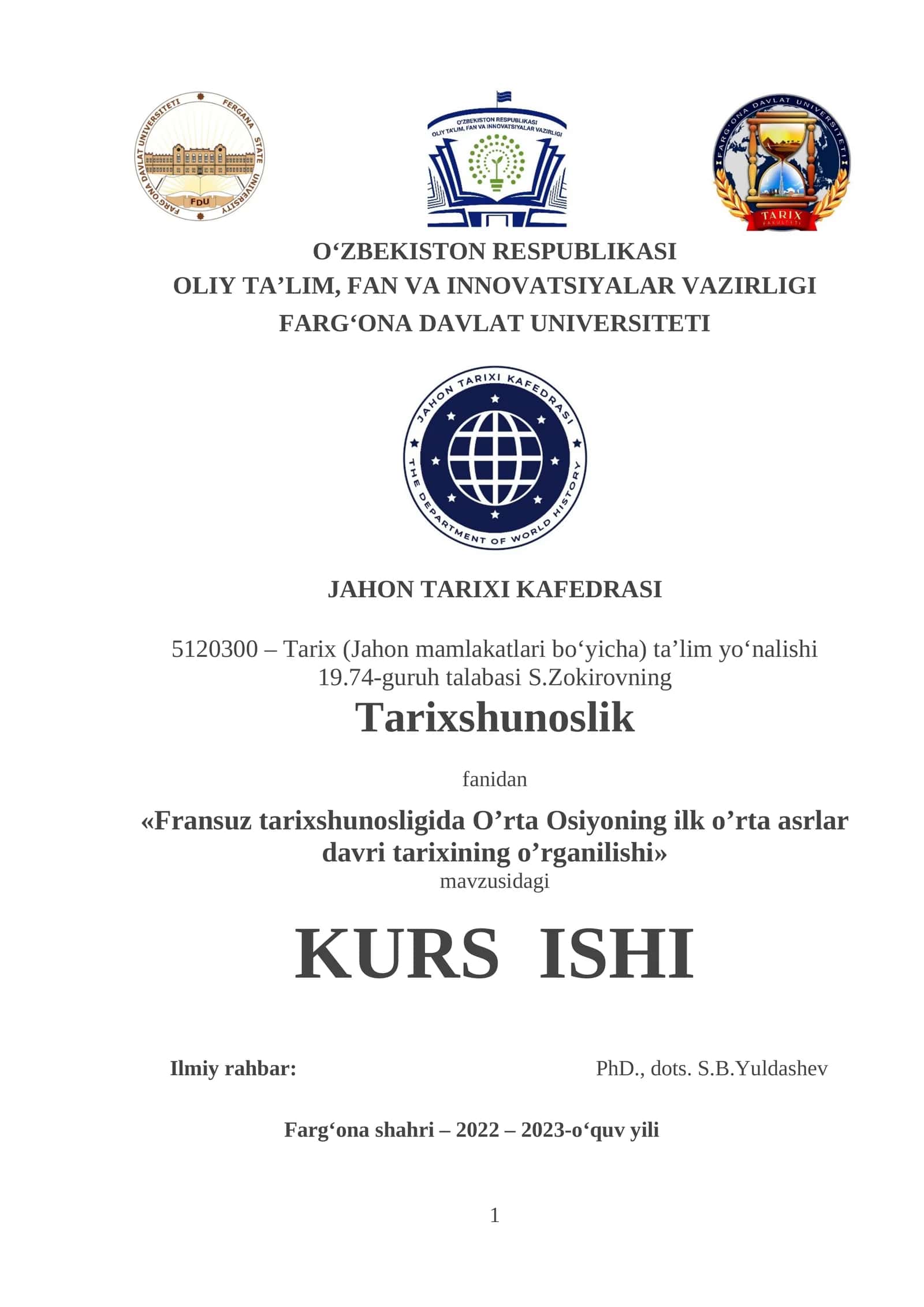 Fransuz tarixshunosligida O’rta Osiyoning ilk o’rta asrlar davri tarixining o’rganilishi 1