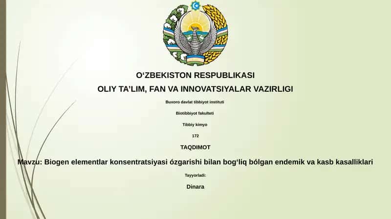 Biogen elementlar konsentratsiyasi ózgarishi bilan bogʻliq endemik va kasb kasalliklari 1