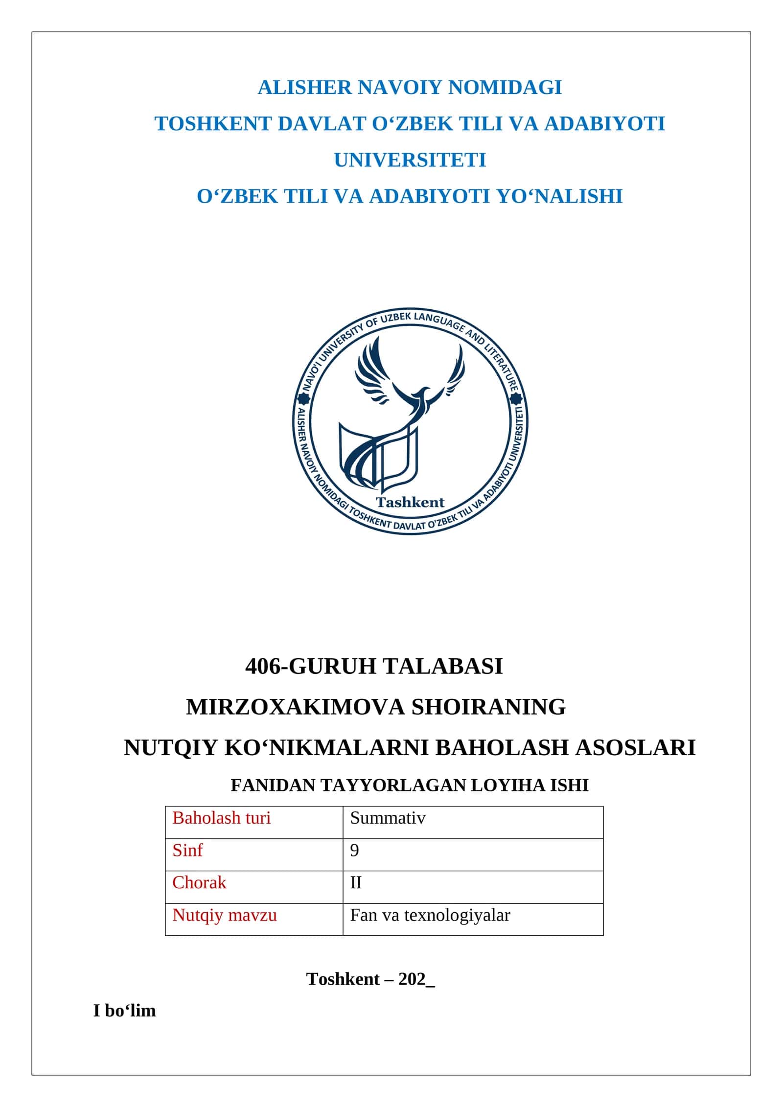 Nutqiy Ko‘nikmalarni Baholash Asoslari 1