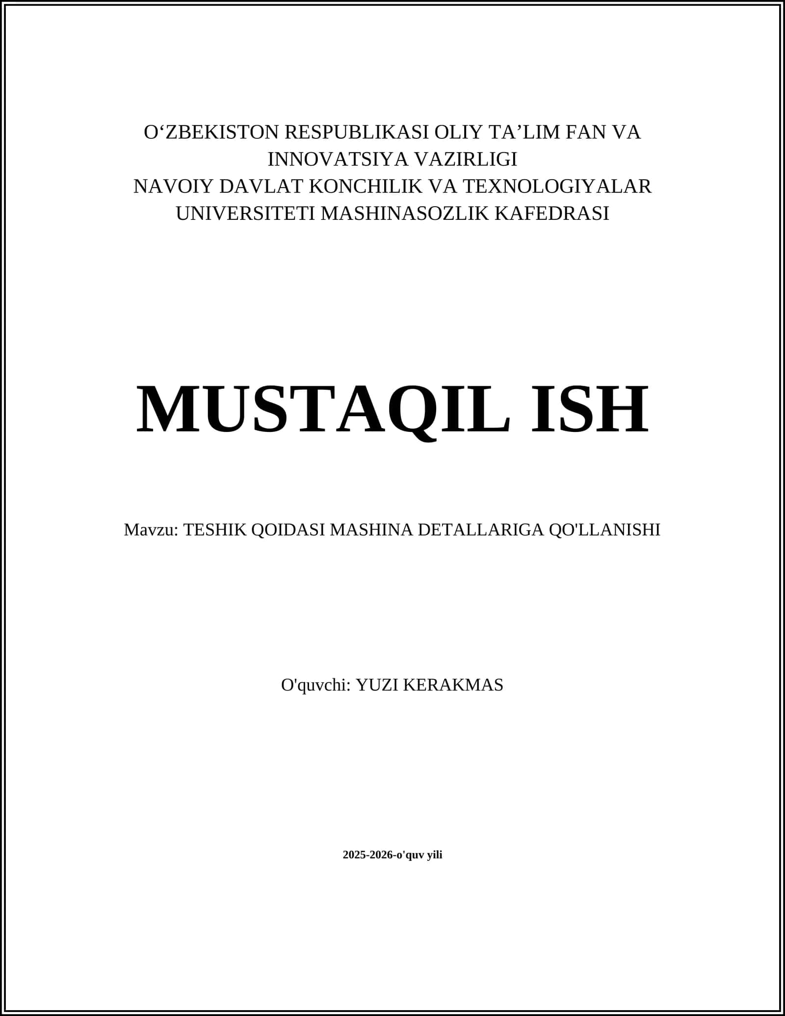 TESHIK QOIDASI MASHINA DETALLARIGA QO'LLANISHI 1